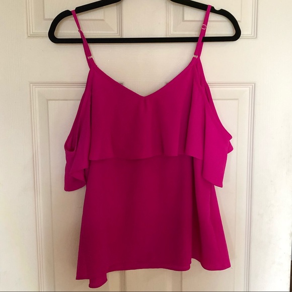 Bright Fuchsia Ruffle Cold-Shoulder Tank Top - Picture 5 of 8
